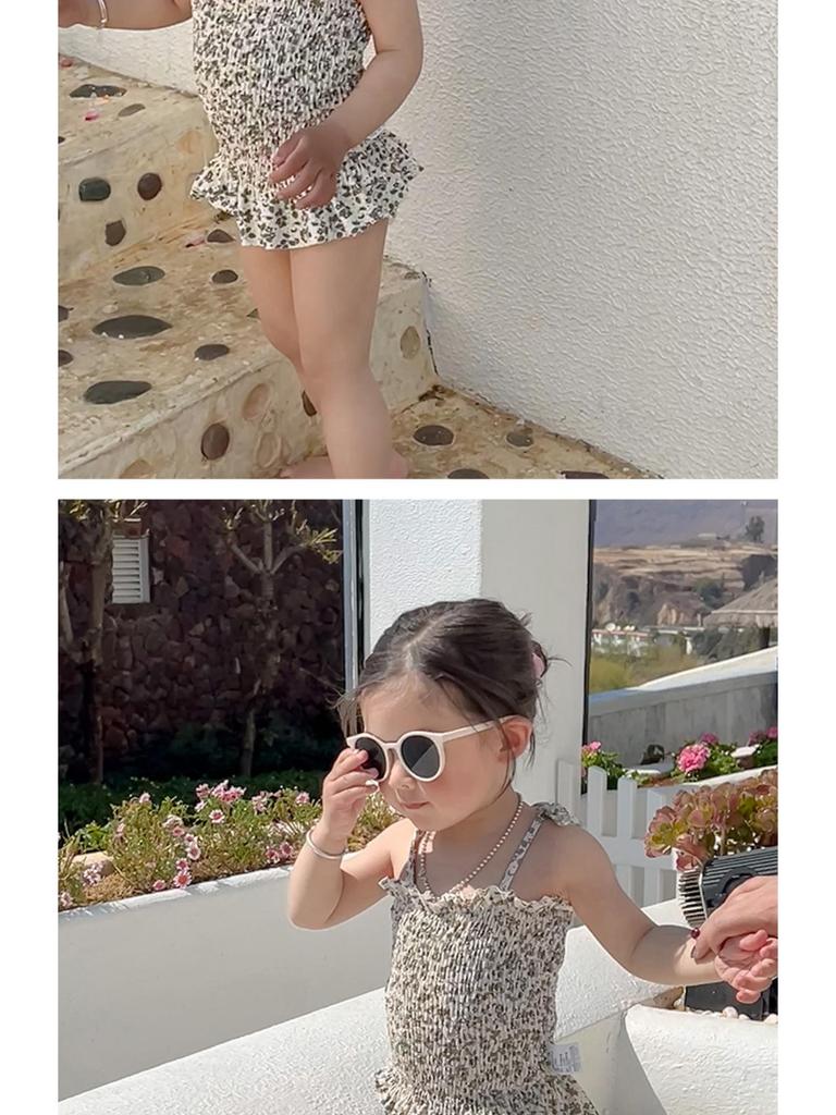 Floral Ruffle Strappy Triangle One-Piece Swimsuit for Girls