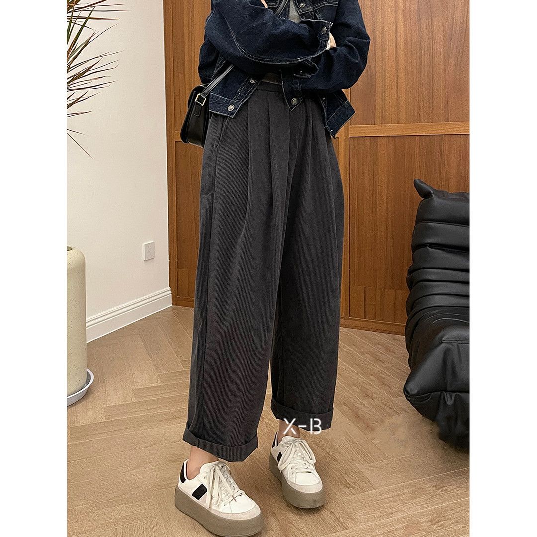 

Women s Corduroy Pants Casual Long Pants Spring and Autumn Without Plush Straight Leg Wide Leg Pants XL темно-сірий
