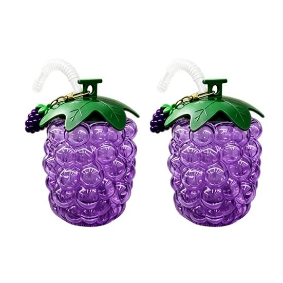 Water Cup with Straw Large Capacity Grape Shape Plastic 2pcs фиолетовый