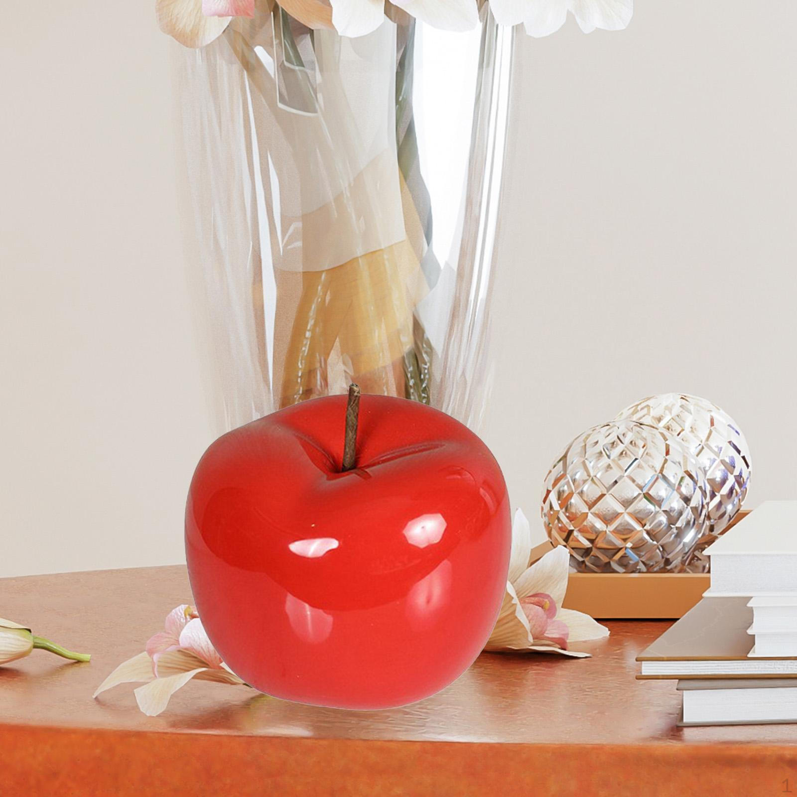 

Statue Ceramic Apple Figurine Modern Art Ornament Collectible Home Decor with Fine Red Large