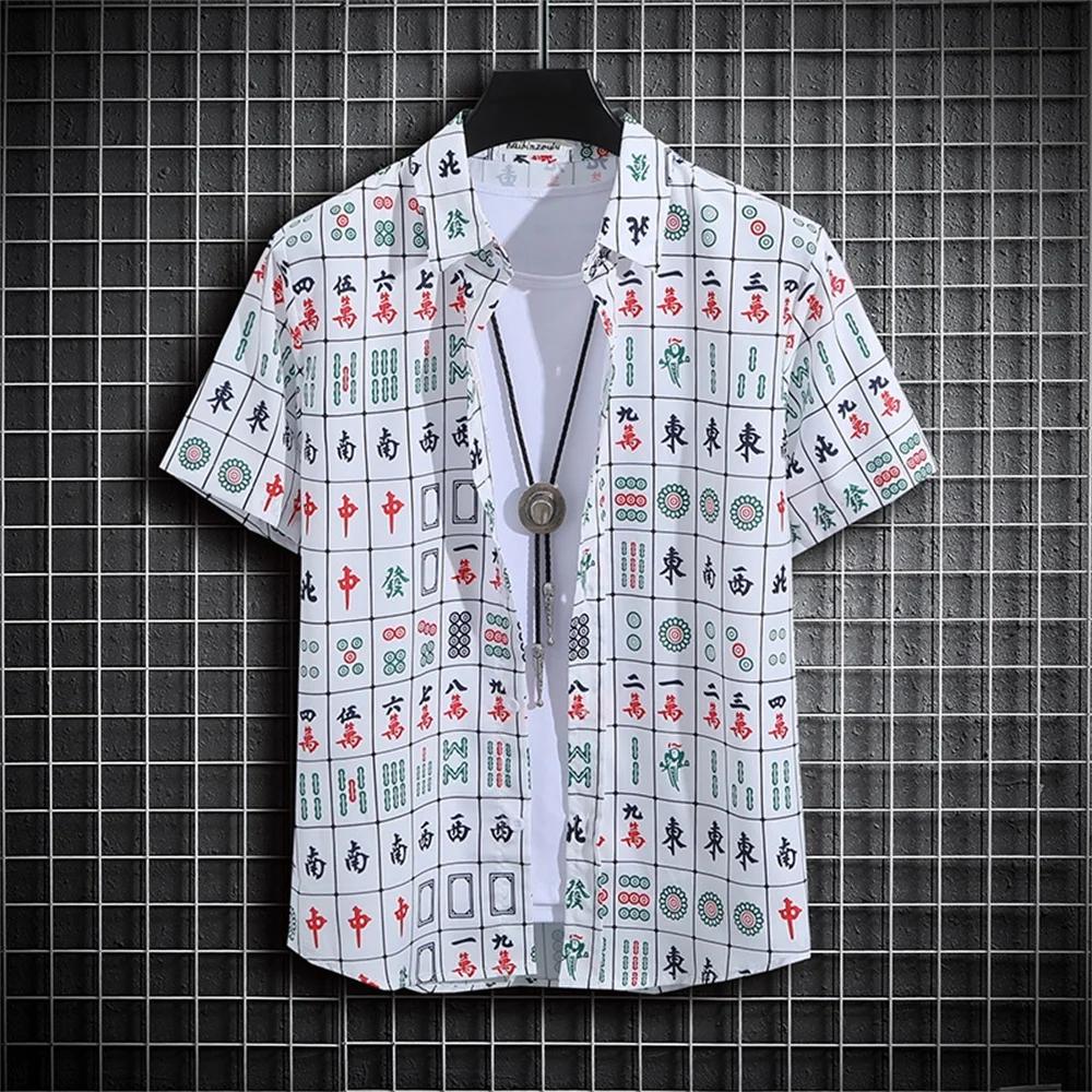 Spring Summer Men Clothes Short Sleeve Stripe Shirt 3D Digital Print Casual Tops