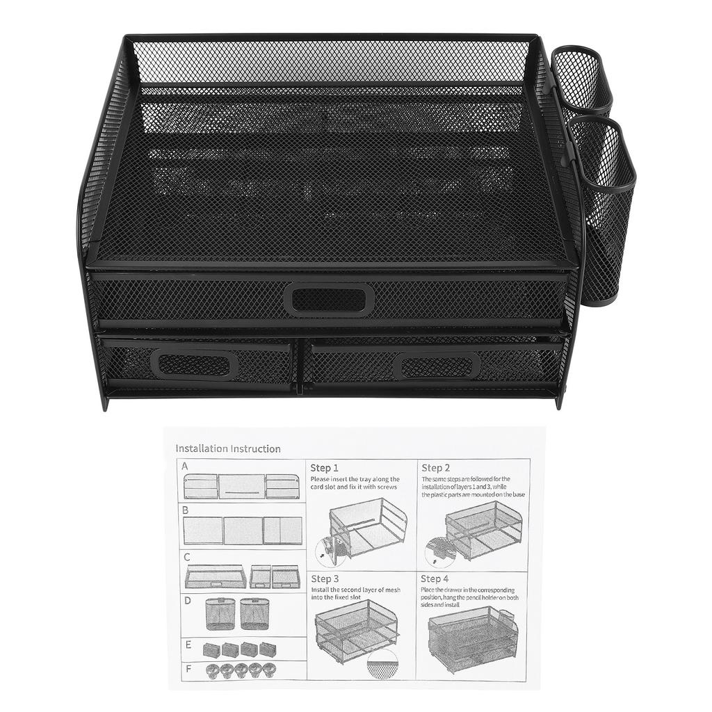 3 Tier Mesh Desk Organizer Foldable Multifunctional Metal Desk Organizer for Study Office Dormitory