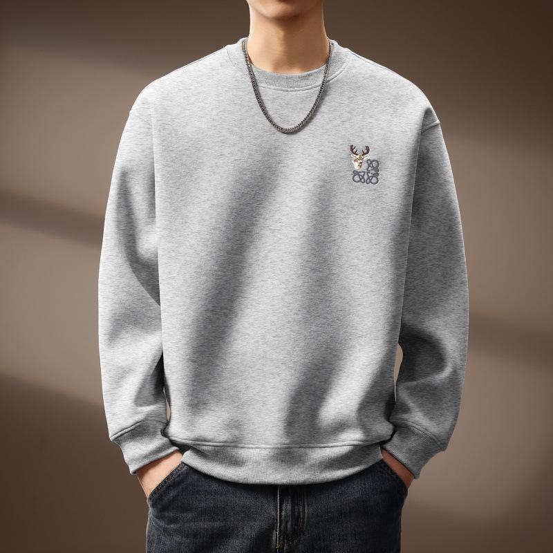 High-End Trendy Men's Deer Embroidery Heavyweight Hoodie - Autumn Slim Fit American Retro Style