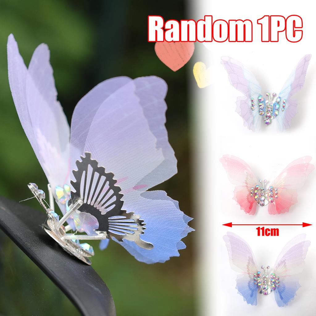 Sheer Fabric Gradient Model Moving Butterfly Car Center Console Air Vents Decoration Cars Living Room Interior Decor Accessories