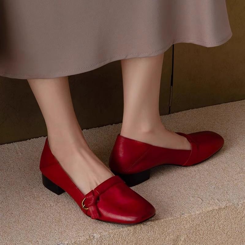 Fashion Low Heel Shoes Summer New Square Head in The Buckle Metal Buckle Soft Sole Anti-slip Wear-resistant Square Heel Shoes