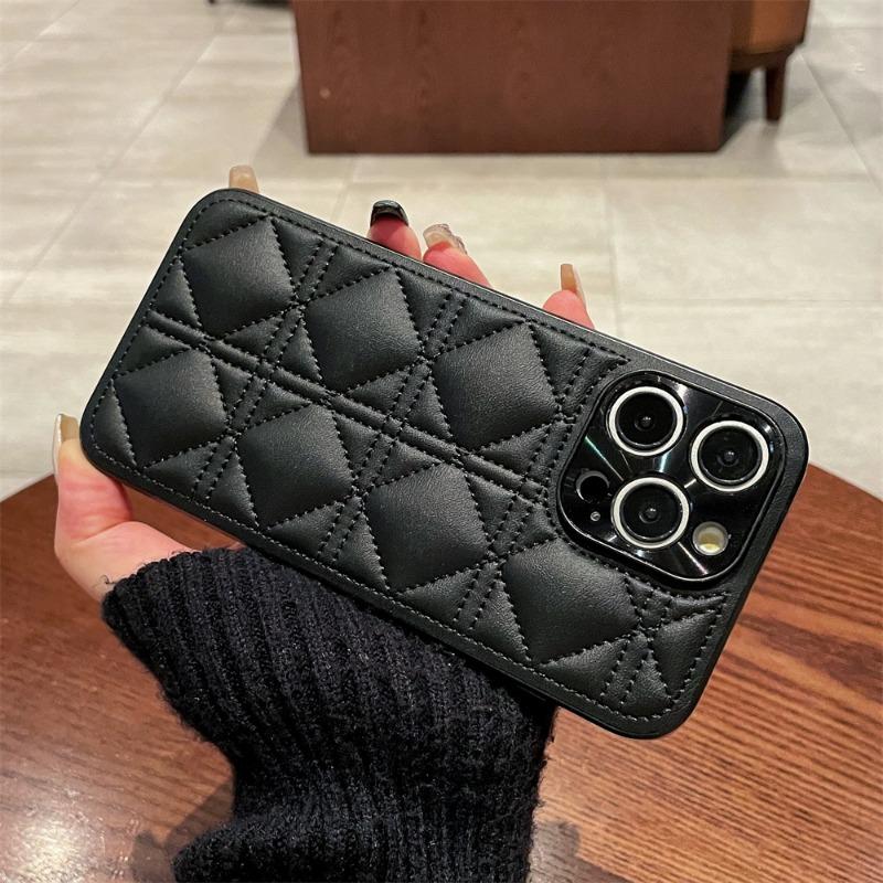 Plated Leather PU Plaid Grid Pattern Phone Case for iPhone 16 Plus and Pro Max