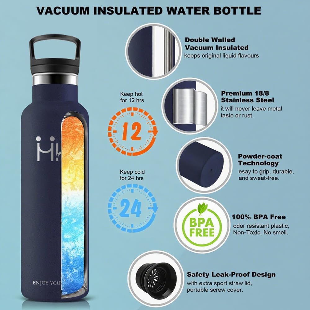 YANGYAO 1 Liter Stainless Steel Vacuum Insulated Water Insulates Hot and Cold Easy to Holds Carbonated Cute Seamless Design with Straw and Large