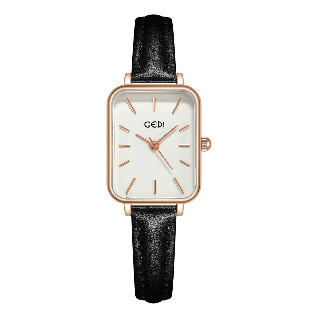 Womens Minimalist Square Quartz Watch With Leather Strap For Casual Office Wear