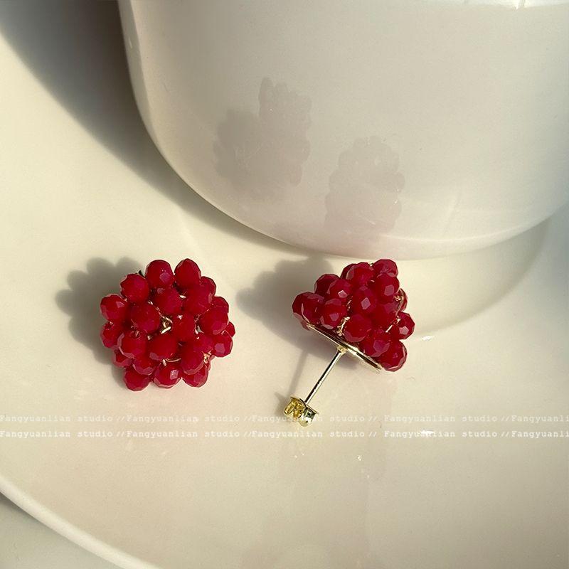 

Raspberry Girl Temperament Red Beaded Earrings Female Fancy Mosquito Coil Ear Clips and Ear Studs Unique Special-Interest Earrings Red raspberry earrings