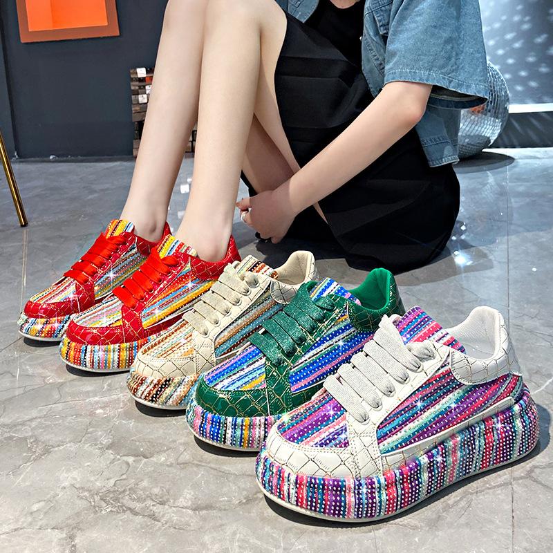 Colorful Starry Sky Rhinestone Sports Shoes for Women Thick Sole Mesh Comfortable Breathable Sports Shoes