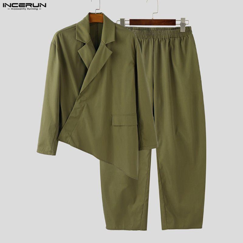 INCERUN Two Pieces Outfits Men Long Sleeve Side Cross Shirt and Long Harem Pants Sets