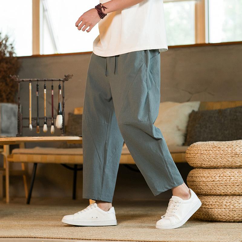 Summer new Chinese style men's trend cotton and linen nine-point pants bloomers radish pants Harlan pants conical pants