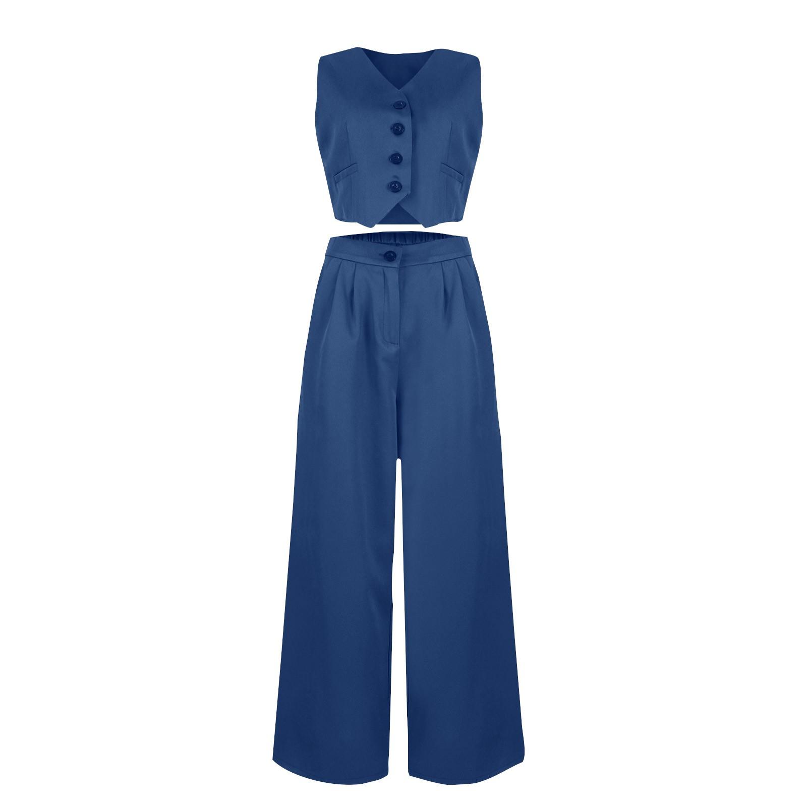 

Женский жилет без рукавов с v-образным вырезом, драпированные широкие брюки, повседневный костюм XL