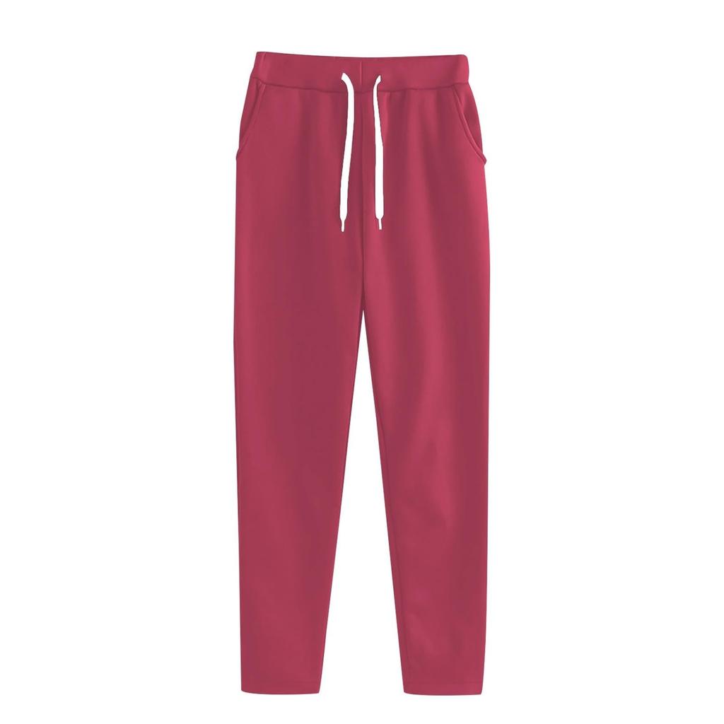 Women's Spring Four Season Casual Solid Color Sweatpants with Elastic Waistband and Drawstring Pockets