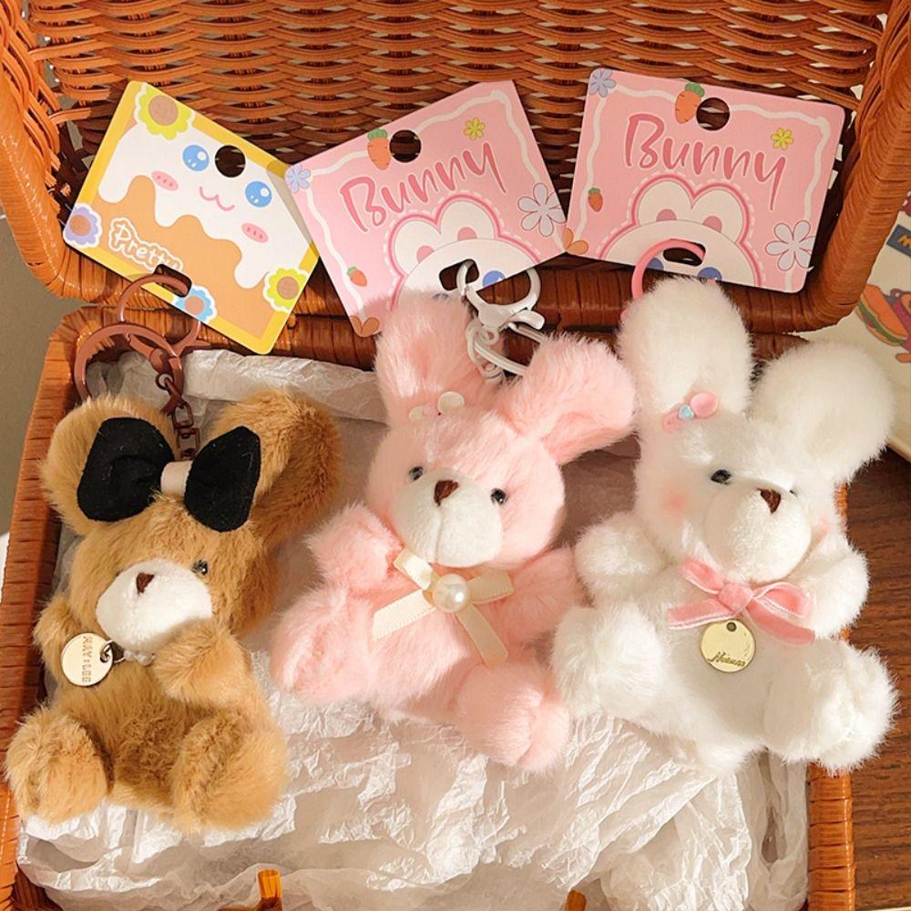 Cartoon Pilot Bear Keychain Hanging Rope Stuffed Animal Pendant Lovely Plush Bear Key Ring  Women