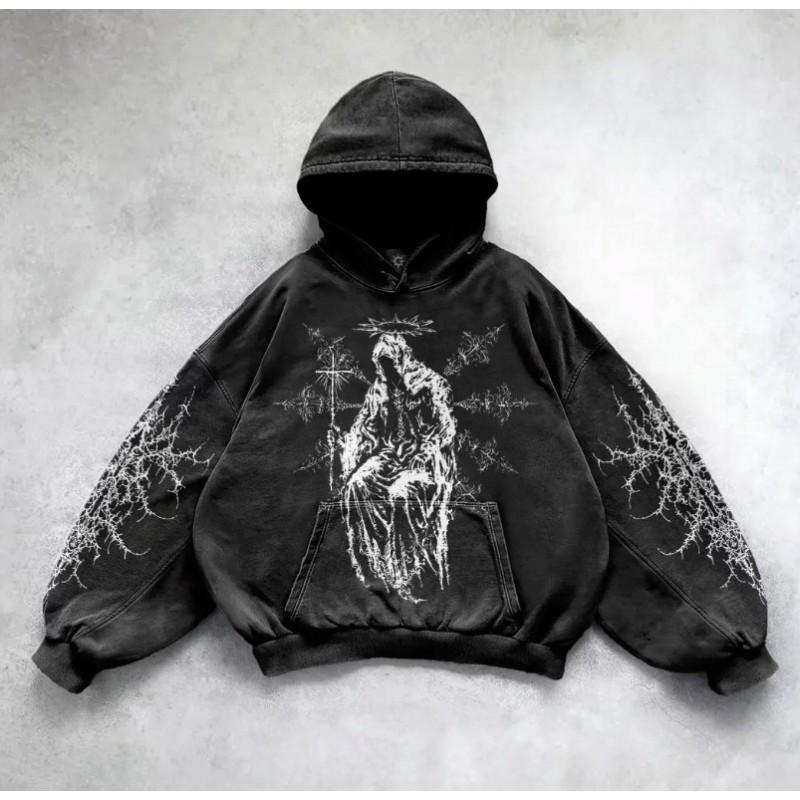 Washed Hooded Sweatshirt Unisex Oversized Long Sleeve Pullover Winter Streetwear Casual Wear