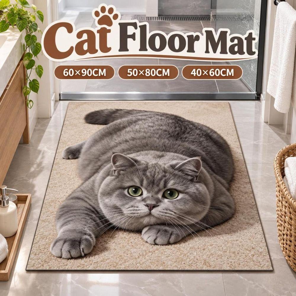 Realistic 3D Cat Floor Mat Diatomaceous Earth Bedroom Door Rug Cute Bathroom Carpet Home Decor