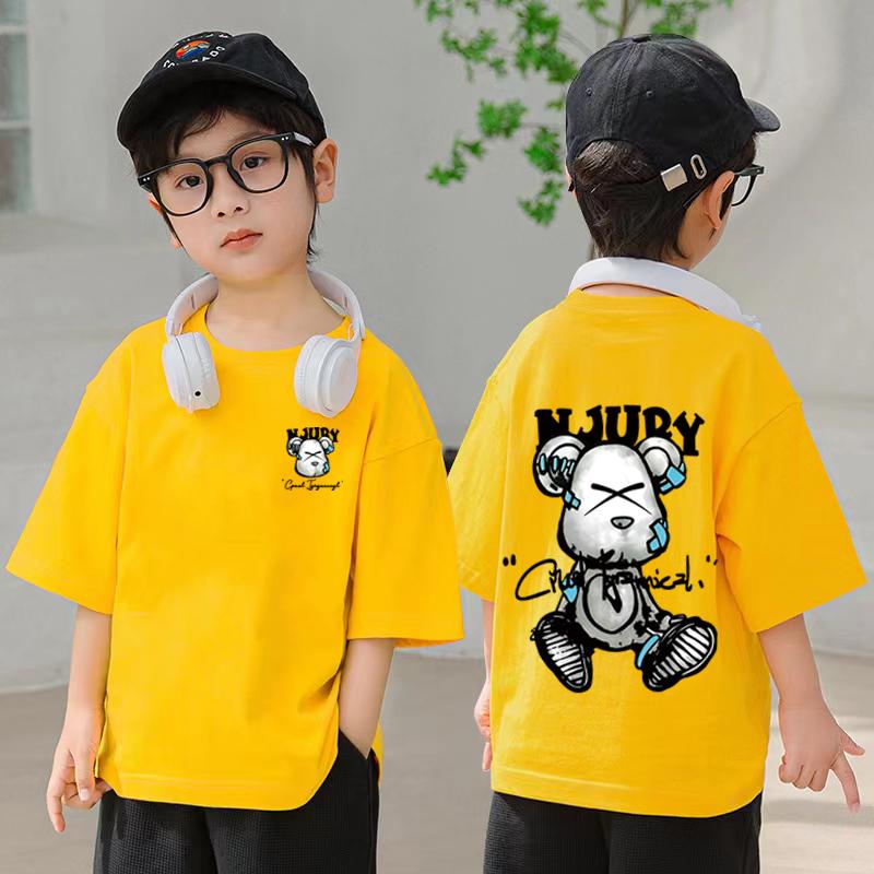 Summer cartoon bear printed short sleeved Tshirt for boys and girls 100 pure cotton Tshirt 110