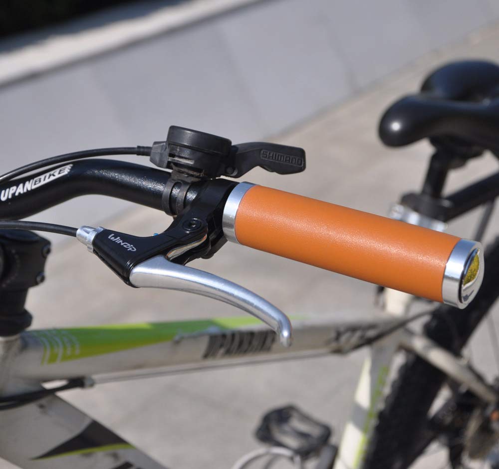 UPANBIKE Bike Grip 7/8" Leather Grip Double Lock Grip for