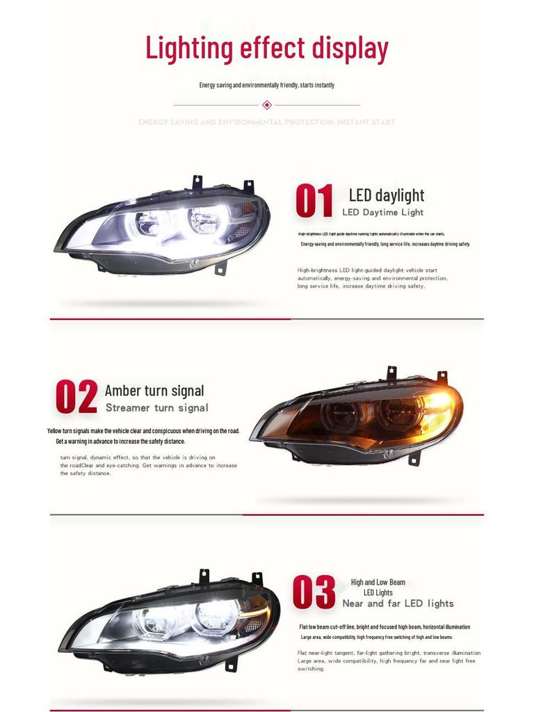LED Angel Eye Headlight Assembly with Turn Signal for 08-14 BMW X6 E71