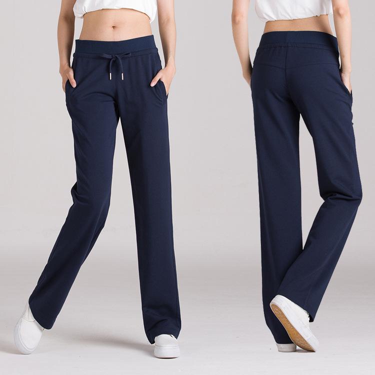 

Женские однотонные прямые повседневные спортивные брюки с высокой посадкой - Корейский стиль, Свободный крой, Эластичные, Приталенные для весны и осени 3XL