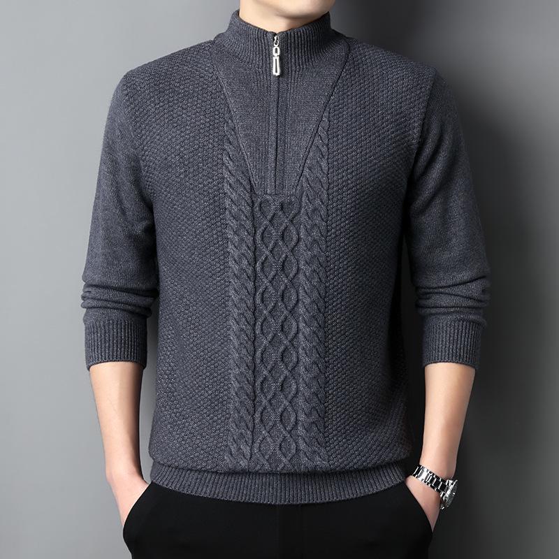 

New Autumn/Winter Jacquard Half-Zip Pullover Sweater - Long-Sleeved, Loose Fit for Men M темно-сірий