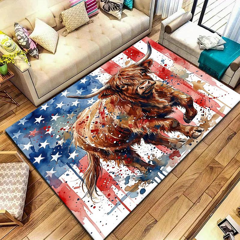 American Flag Animals Pattern Square Carpet,Area Rug,Carpet Rug for Living Room Bedroom Sofa Playroom Decor,Non-slip Floor Mat,Holiday Birthday Gifts