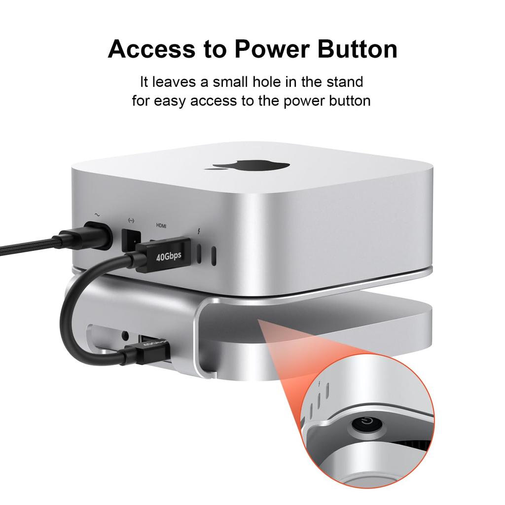 Qwiizlab 40Gbps Mac Mini Pro Stand Hub with USB4 NVMe SSD Enclosure Host 3 Audio PCIe Support Up To 8TB Thunderbolt Support M4/M4 USB-C USB-A 2.0