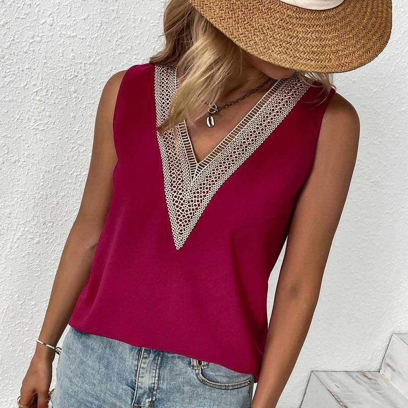 EastRogue Women's Fashion Casual Summer Solid Color Print Sleeveless V-Neck Blouses & Shirts