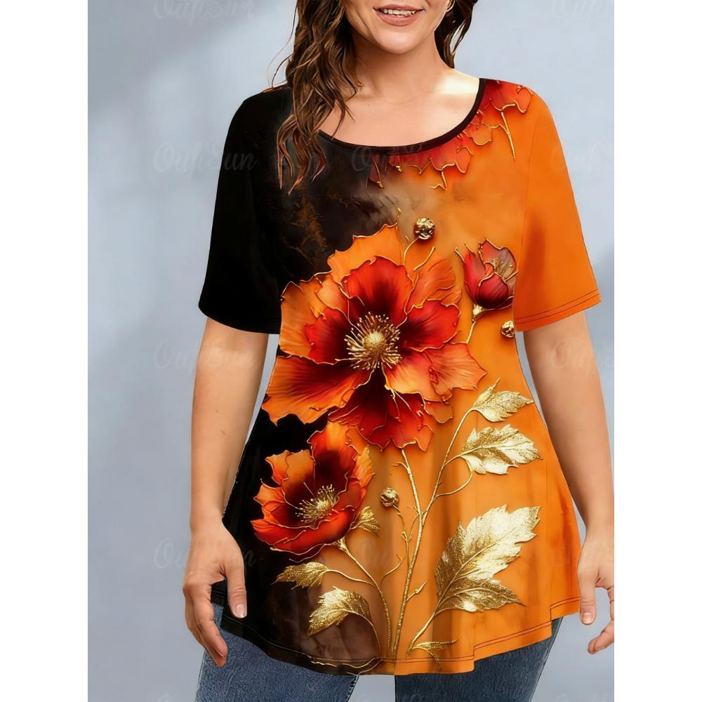 Ladies Summer Printed Large Loose Casual T-shirt Fashionable Comfortable Soft Breathable Short Sleeved T-shirt