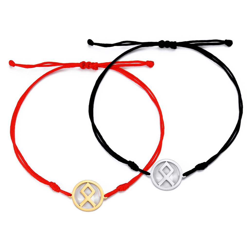 Dawapara Norse Runes Bracelet Elder Futhark Rune Charm Adjustable Rope Bracelet Stainless Steel Viking Jewelry