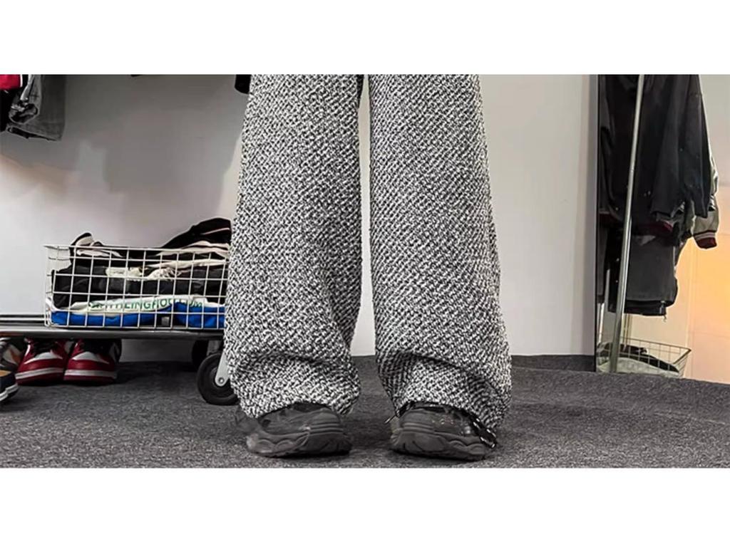 Męskie spodnie z wełny w stylu vintage, szare, z szerokimi nogawkami - styl retro amerykański