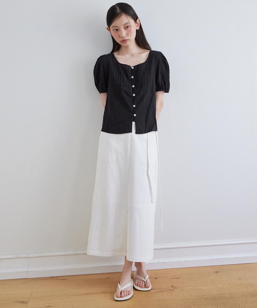 Step Around Belted H-Line Skirt_White