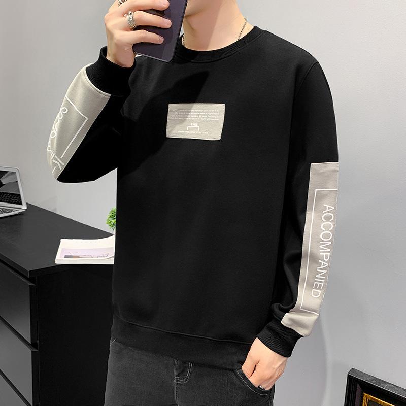 Men's Sweatshirt Spring New Youth Hong Kong Style Casual Loose Round Neck Long Sleeve Versatile T-shirt Bottoming Shirt