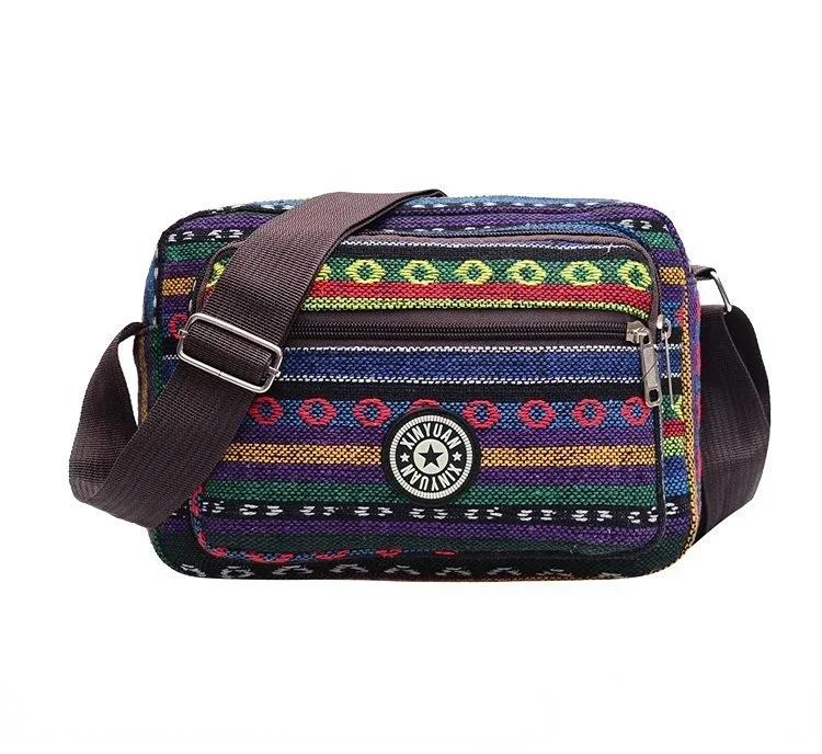 Multi Layer Messenger Bag Women Striped Canvas Single Bag Woman Mobile Phone Crossbody Bag Nylon Oxford Shoudler Bag