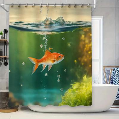 Bathroom Shower Curtain with 3D Fish Print Waterproof Fabric Decorative Home Accessories for Bathtub, Available In Multiple Size