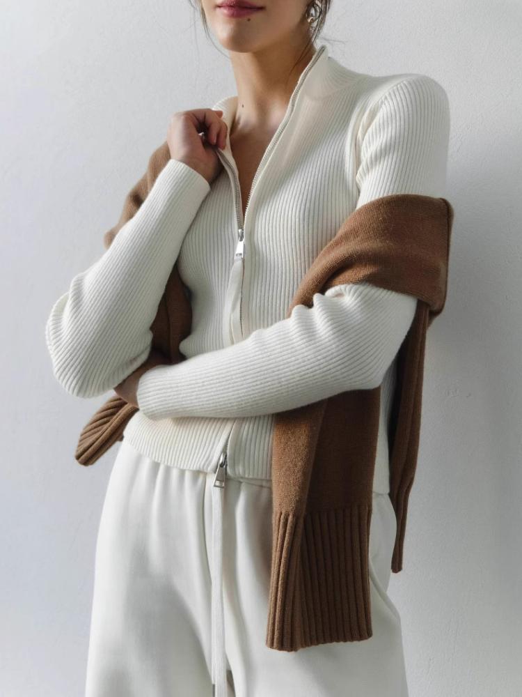 Autumn Winter Zipper Knitted Cardigan Women Vintage Long Sleeve Stand-Up Collar Sweater Street Short Sweater for Female Jacket