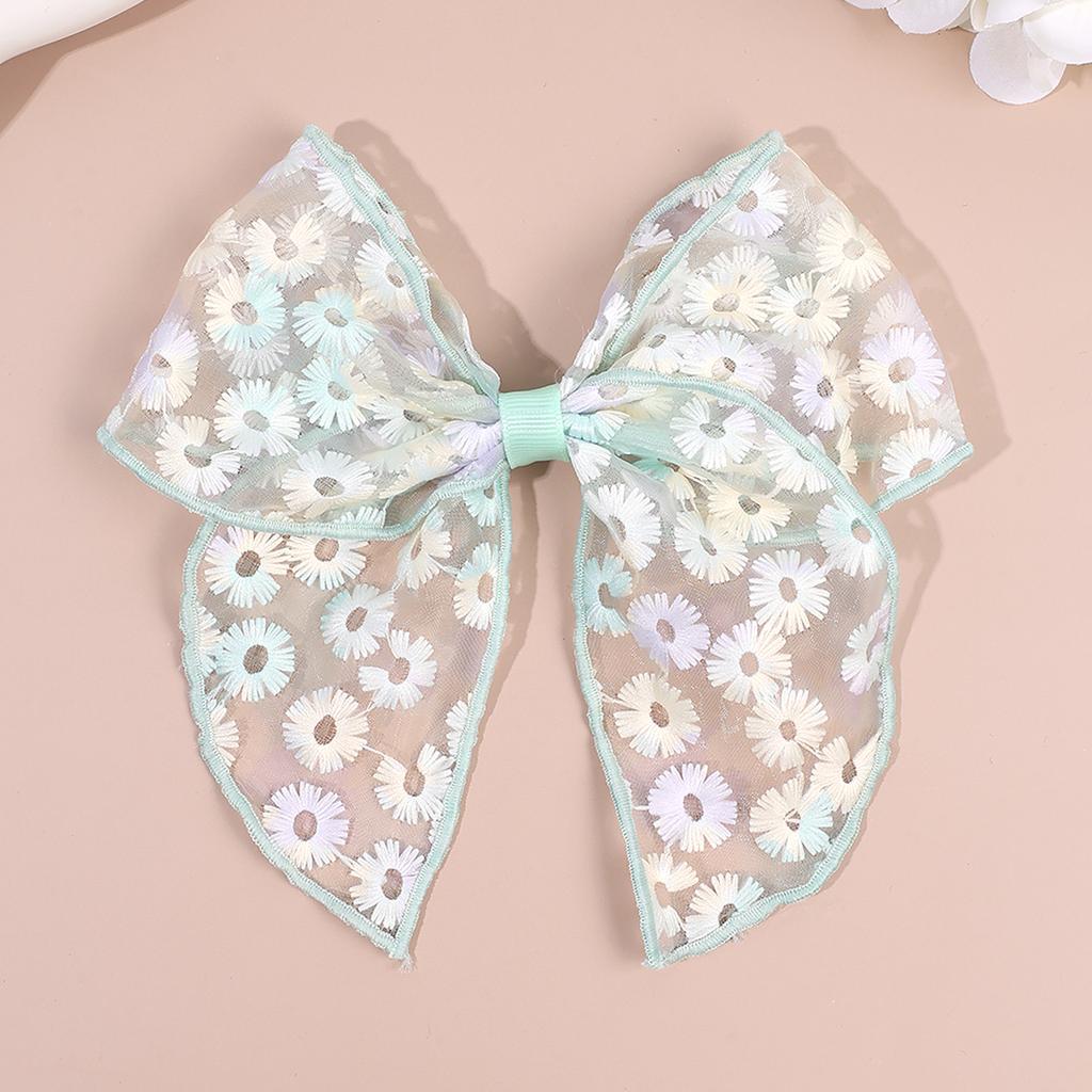 Floral Mesh Hair Bow for Girls Kids Large Daisy Embroidery Hair Clip Sweet Fairy Barrette Party Princess Hair Accessories