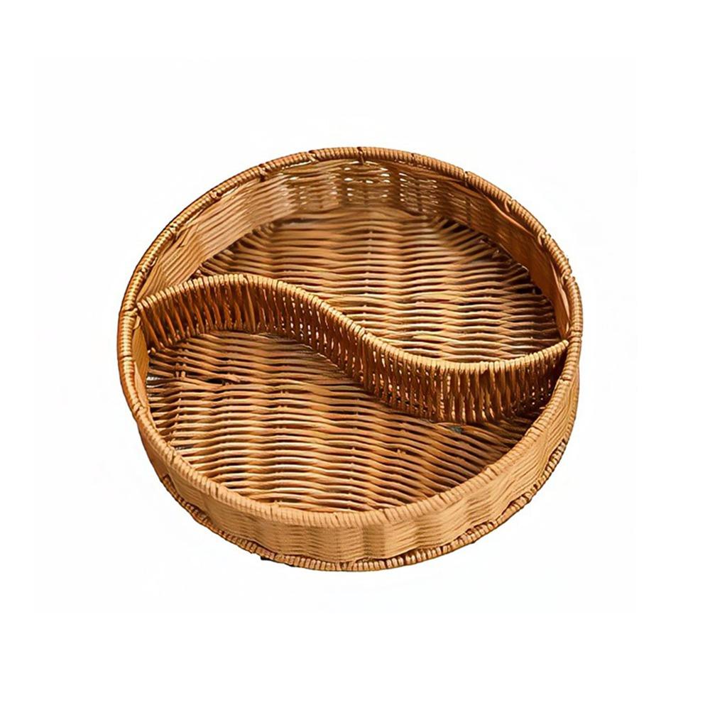 

2/3/4 Compartments Imitation Rattan Storage Basket Handmade Desktop Snacks Organizer Living Room 2 Divided