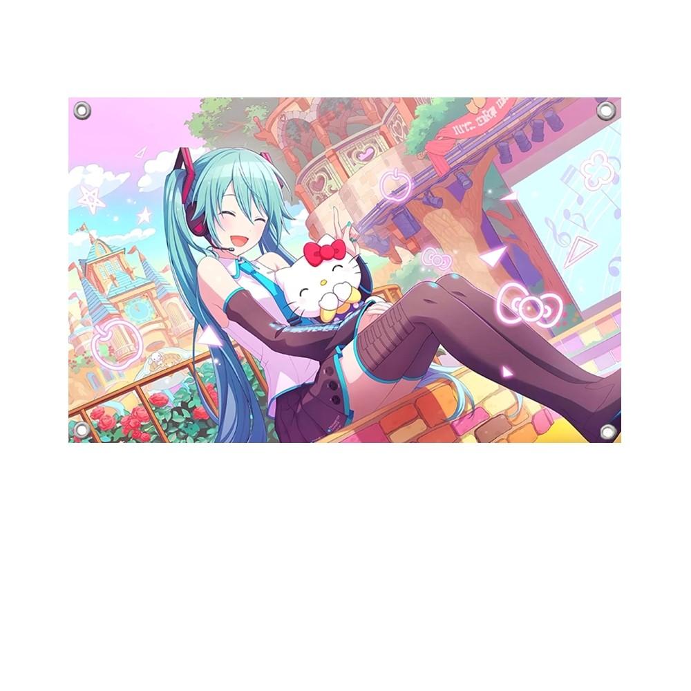 1PC Japanese Anime Star Hatsune Miku Flag Banners Four Hole Flag Polyester Outdoor Decor Room Aesthetic