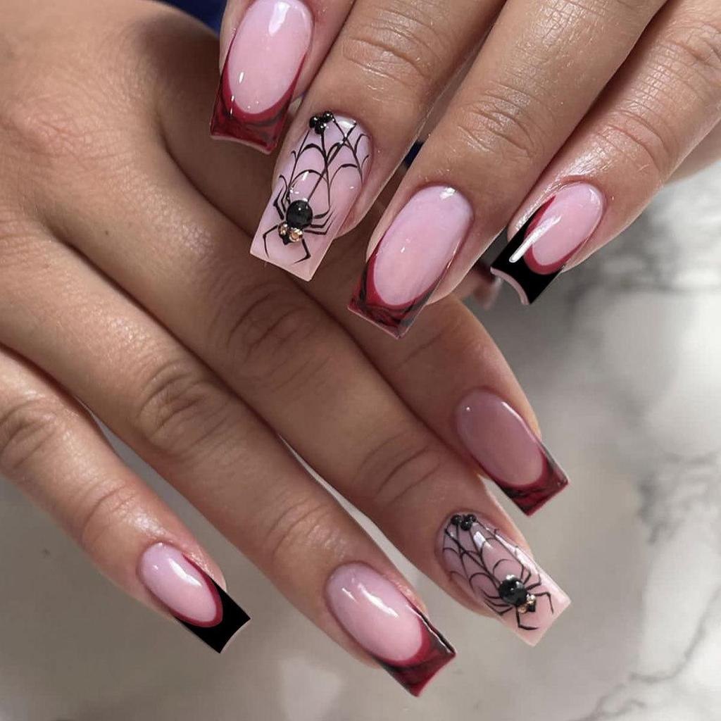 Hot Halloween Wearable Nails: Spiderweb, Heart, Rhinestone, Ghost, Stars & Moon Designs, Removable Fake Nails