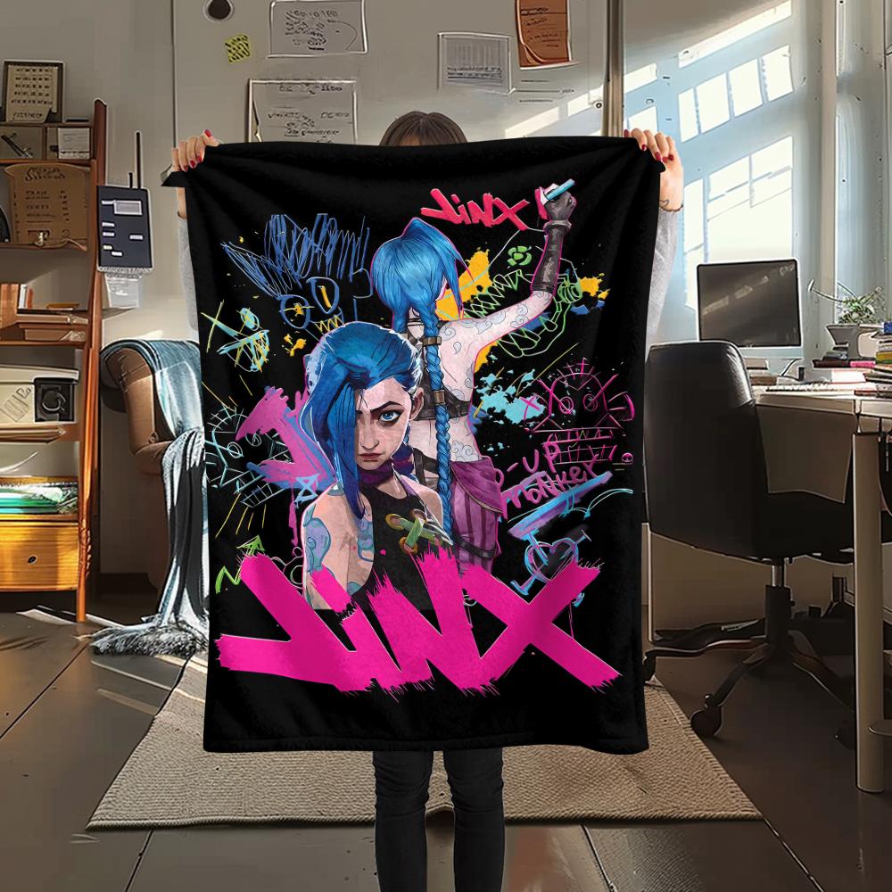 1PC Jinx Print Flannel Blanket, High quality All Seasons, Home Decor, Warmth and Comfort, Perfect for Christmas Gifts
