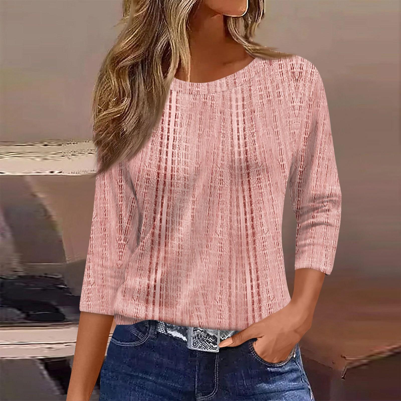 

Women s Fashion Casual Round Neck 3/4 Sleeve Loose Printed T-Shirt Ladies Top S рожевий