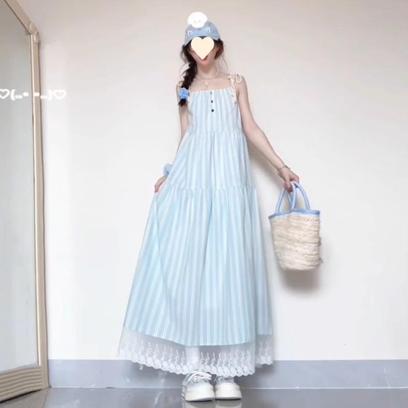 Temperament Thin Blue Sleeveless Dress Children's Summer New High-end Seaside Vacation Dress