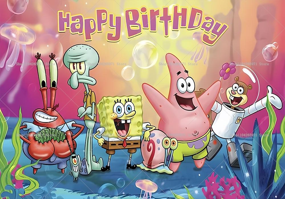 SpongeBob Party Background, Banner with Underwater Adventure Theme, Children's Party Decoration, Photography Background