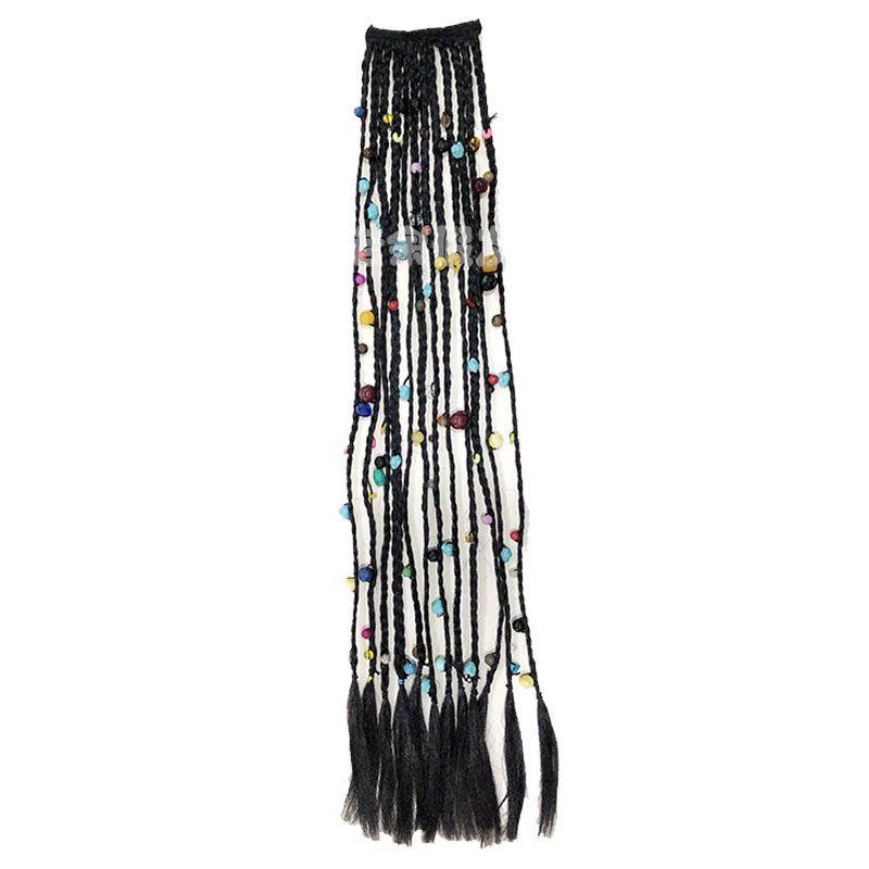 

Тибетский головной убор Фото Коса Парик Набор Ручной работы Тибетская коса Съемка в путешествии Цельный Тонкая коса Цветная нить Бусины Парик Black + Color beads