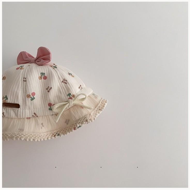 Baby Girl Floral Bucket Hat With Bowknot And Double Cherry Pattern Stylish Sun Hat For Infants And Toddlers
