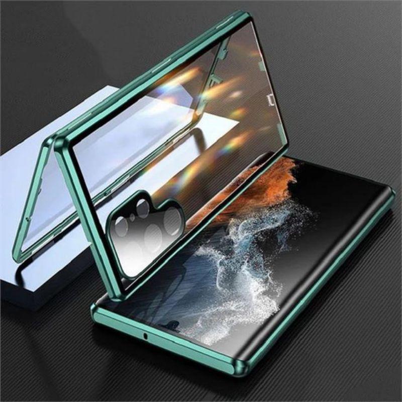 360° Metal Double Sided Glass Snap Lock Phone Case For Samsung GalaxyS25 S24 S23 S22 S21 Ultra Plus S23 FE Lens Protection Cover