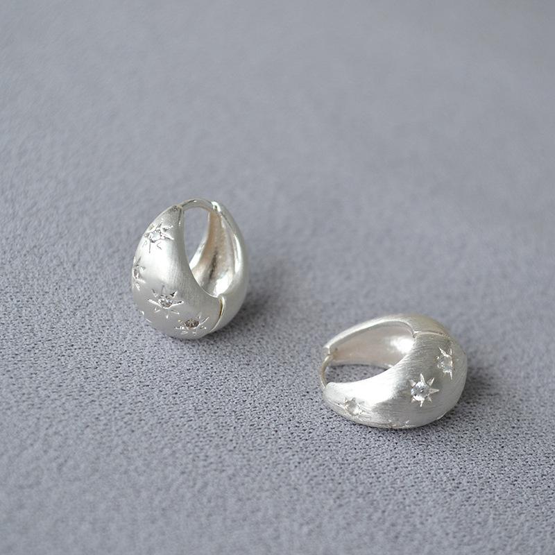 New high-end zircon starlight matte metal earring earrings for women, unique and exquisite