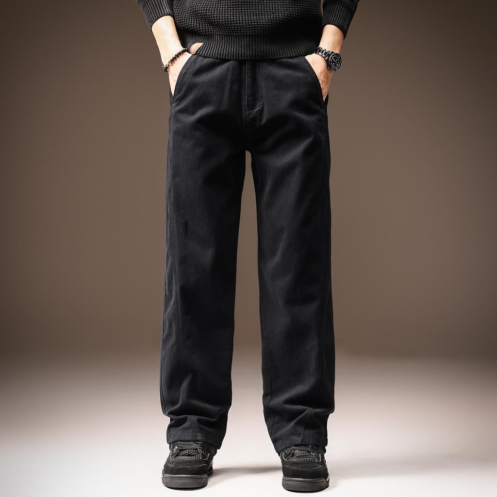 High-end Pure Cotton Tapered Casual Pants for Men, New Autumn Drape American Vintage Loose Loose Straight-leg Pants for Men